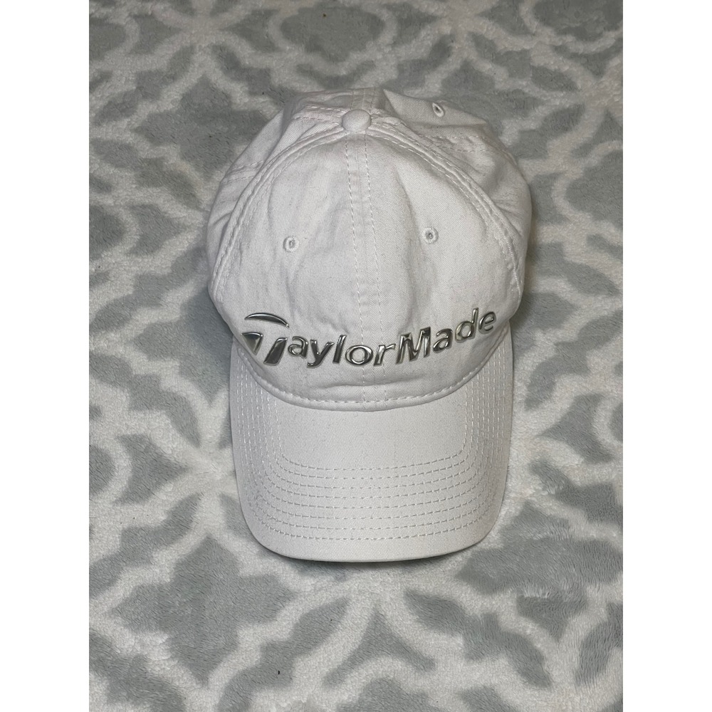 TaylorMade Golf Hat Mens White Metallic Silver Logo Adjustable Cap T-Max Gear